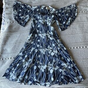 Felix Arbeo for Aventura Div. Of Carrie Couture Vintage Blue and White Dress